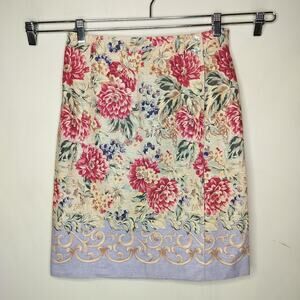 Talbots Vintage Floral Wrap Skirt Linen Cotton Cottage